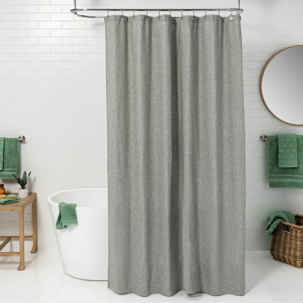Threshold gray waffle weave shower curtain
